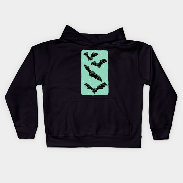 Night bats in Mint Kids Hoodie by HeyRockee